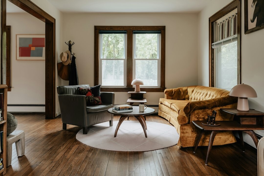 Vintage 1980s style living room with retro furniture