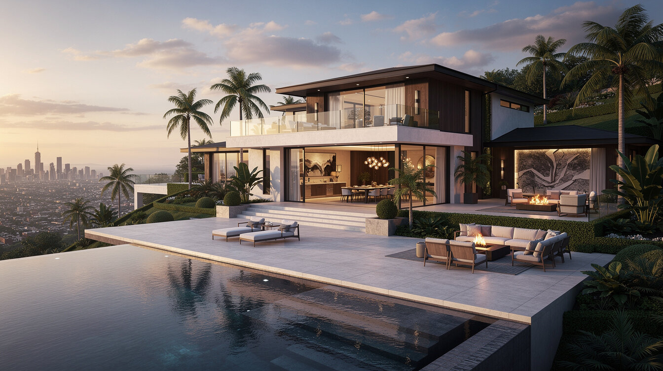 luxury celebrity mansion exterior
